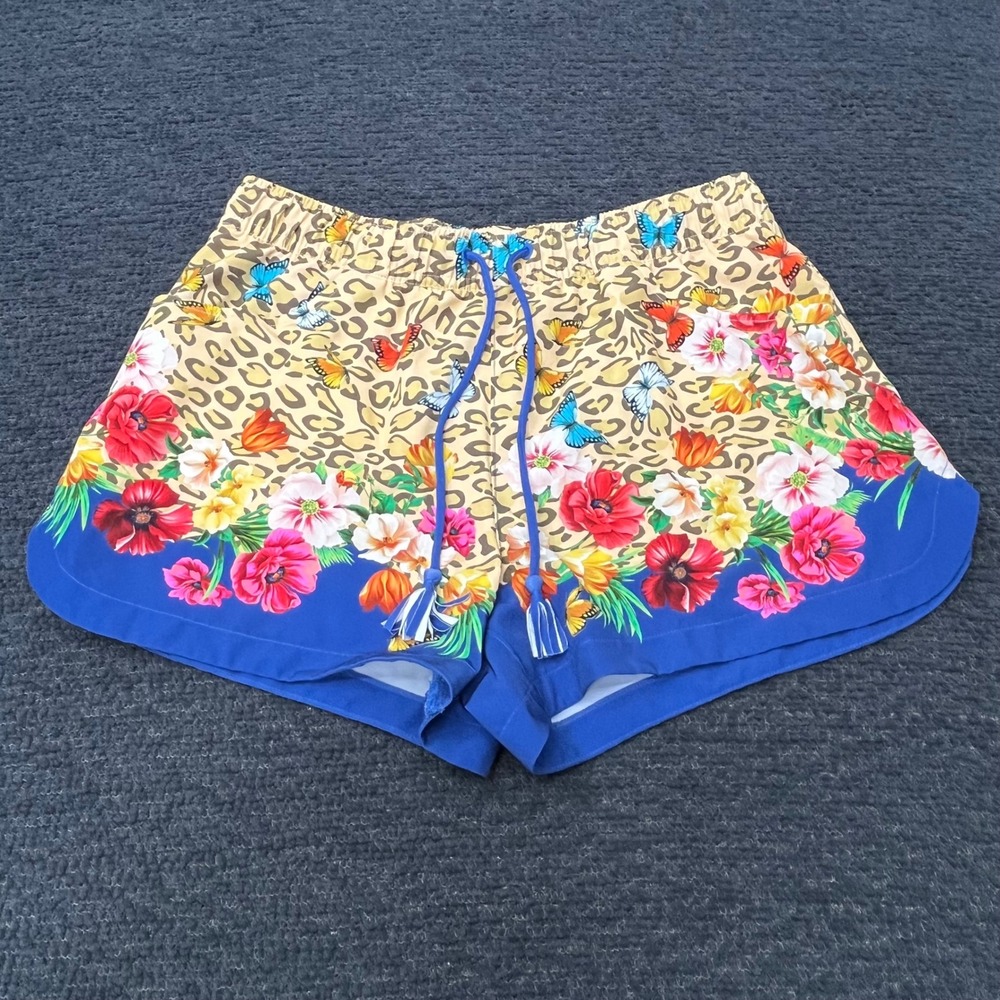 Johnny Was California Womens Leopard Floral Butterfly Swim Shorts Blue Sz XS